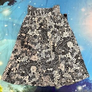 SMOCKED WAIST SKIRT Black floral swirling silky maxi skirt size 8-10 NWT